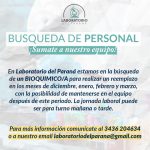 BUSQUEDA DE PROFESIONAL BIOQUIMICO/A